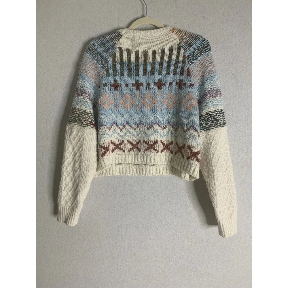 Daily Practice Anthropologie Sweater Womens XS/S Multi Fair Isle Cropped Boho